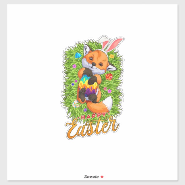 Cute Fox Bunny Ears Happy Easter Fox with Easter E Sticker (Sheet)
