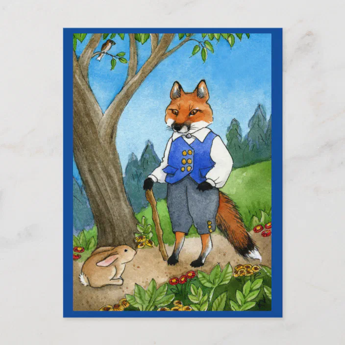 Cute fox, bunny rabbit fairy tale postcard | Zazzle.com