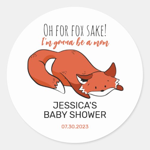 Cute Fox Cartoon Mom To Be Baby Shower Classic Round Sticker