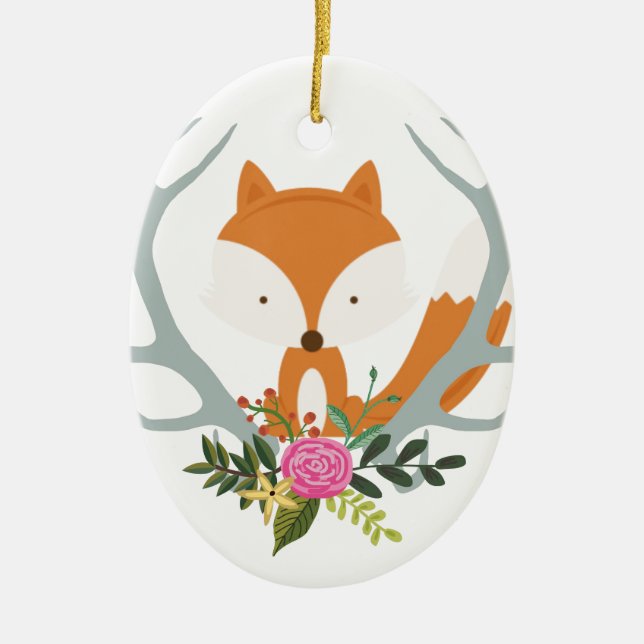 Cute Fox Ceramic Ornament (Front)