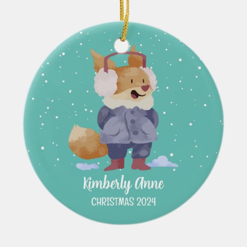 Cute Fox Christmas Animal Snowy Winter Holiday Ceramic Ornament