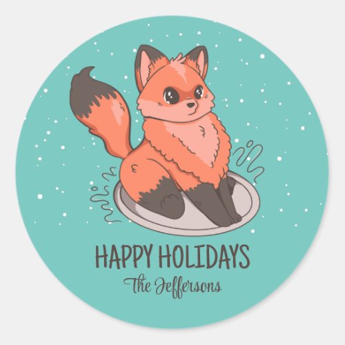 Cute Fox Christmas Animal Snowy Winter Holiday Classic Round Sticker