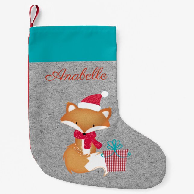 Cute Fox Christmas Personalized Small Christmas Stocking (Front)