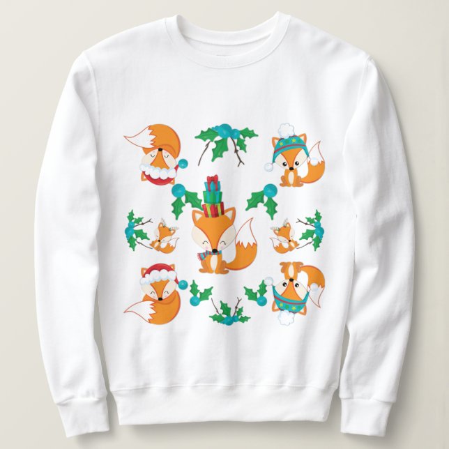 Cute Fox Christmas Theme Pattern Print Sweatshirt (Design Front)