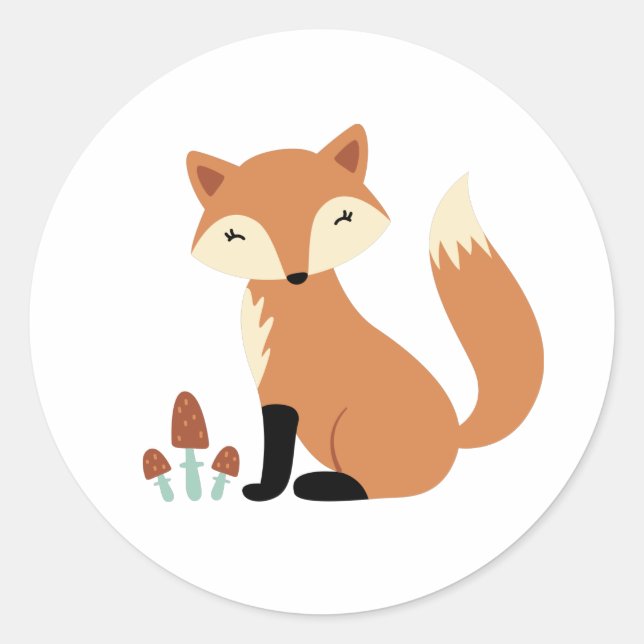 Cute Fox Classic Round Sticker (Front)