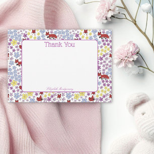 Cute Fox Colorful Whimsical Wildflower Baby Shower Thank You Card