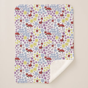 Cute Fox Colorful Whimsical Wildflowers Baby Girl Sherpa Blanket