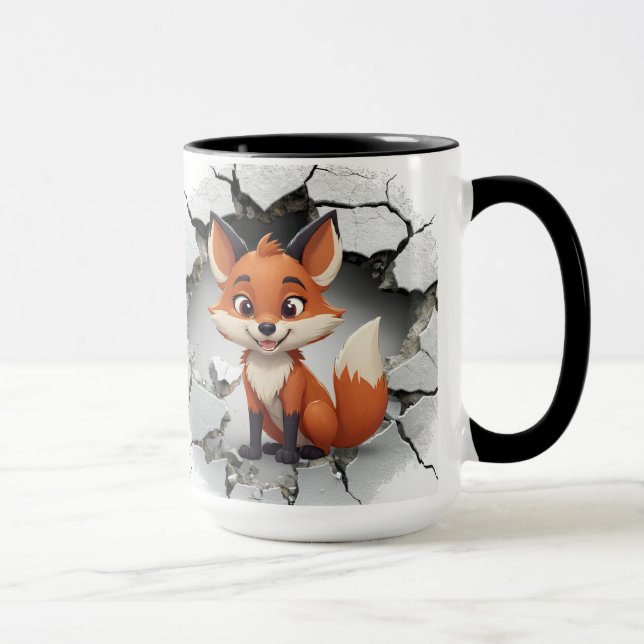 Cute fox coming out of a cracked wall mug (Right)