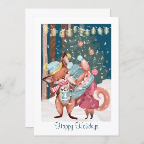 Cute Fox Couple Happy Holidays Christmas Photo Holiday Card