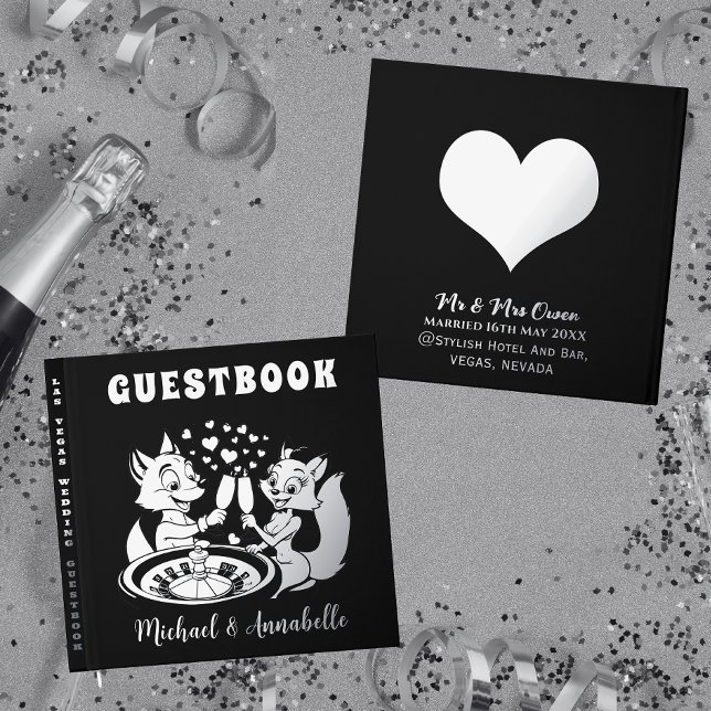Cute Fox Couple | Las Vegas Wedding Silver Foil Guest Book (Front, Spine And Back)