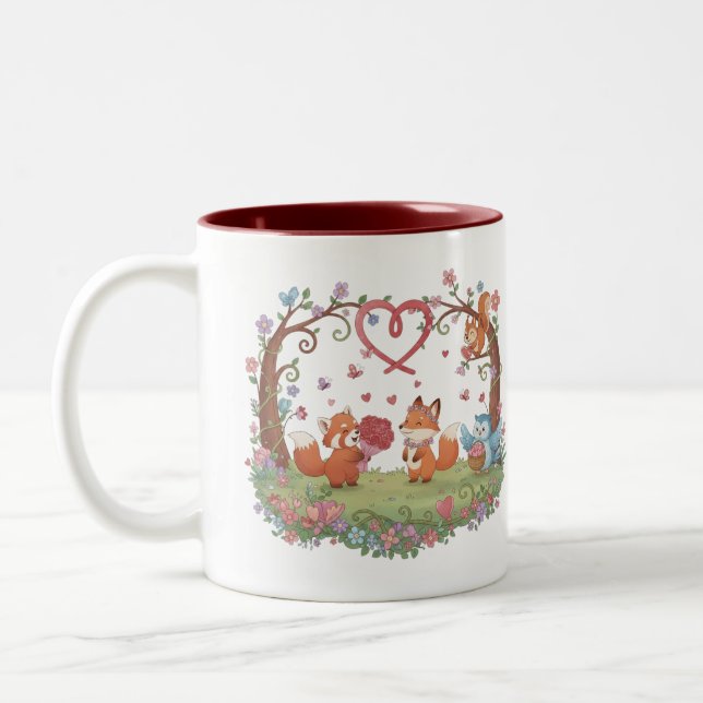 Cute Fox Couple Love Heart Mug (Left)