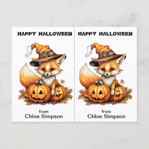 Cute Fox Crow School Party Halloween Card