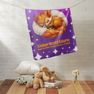 Cute Fox Cub Asleep in Starry Night Sky Baby Blanket