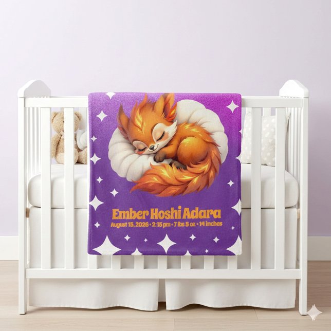 Cute Fox Cub Asleep in Starry Night Sky Baby Blanket (Cute Fox Cub Sleeping in Starry Sky Newborn Baby Blanket Cover Photo)