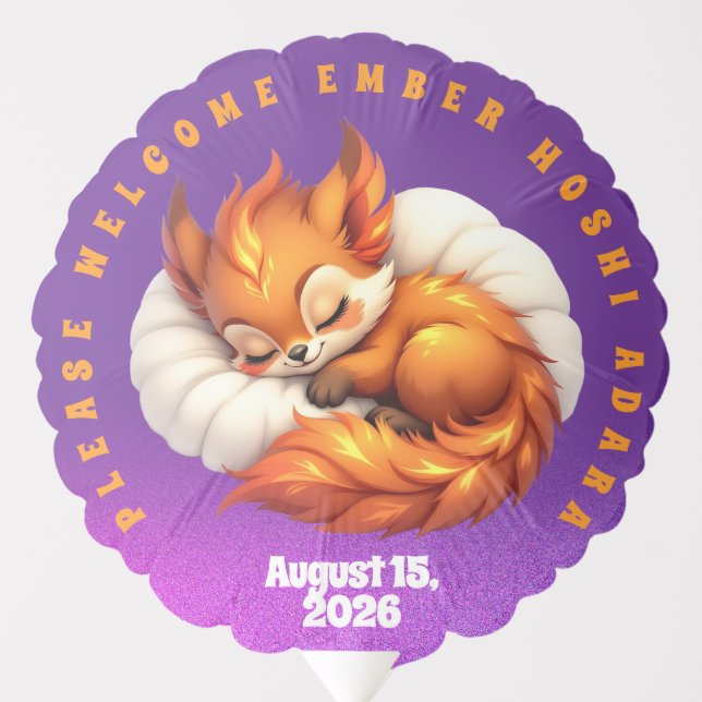 Cute Fox Cub Asleep in Starry Night Sky Balloon (Front)