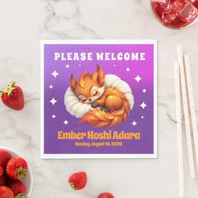 Cute Fox Cub Asleep in Starry Night Sky Napkins (Insitu)