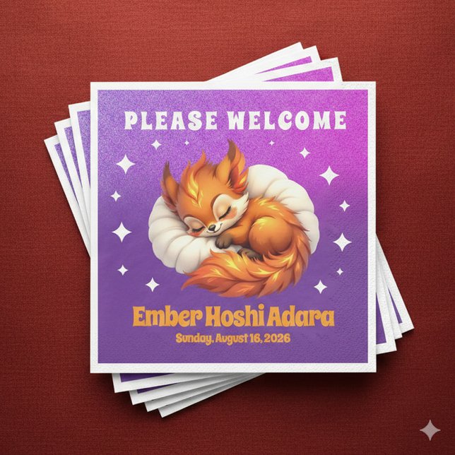 Cute Fox Cub Asleep in Starry Night Sky Napkins (Cute Fox Cub Asleep in Starry Night Sky Paper Napkins Cover Photo)