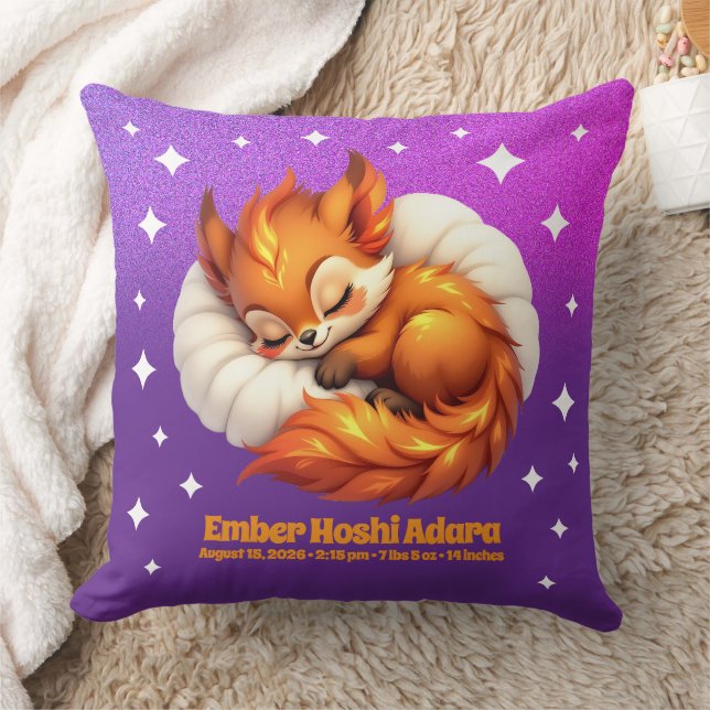 Cute Fox Cub Asleep in Starry Night Sky Natal Throw Pillow (Blanket)