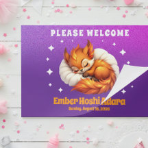 Cute Fox Cub Asleep in Starry Night Sky