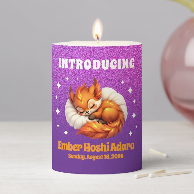Cute Fox Cub Asleep in Starry Night Sky Pillar Candle (In Situ)