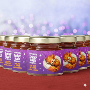 Cute Fox Cub Asleep in Starry Sky Baby Shower Honey Jar Favors