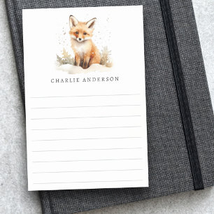 Cute fox cub watercolor name lined post-it notes
