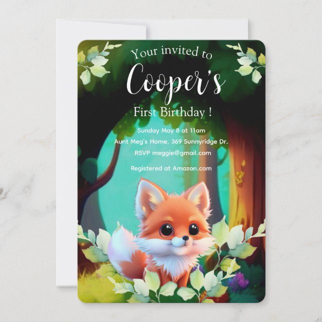 Cute fox drawing woodland animals forest friends  (Front)