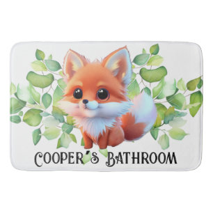 Cute fox drawing woodland animals forest friends bath mat