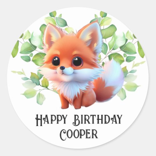 Cute fox drawing woodland animals forest friends  classic round sticker