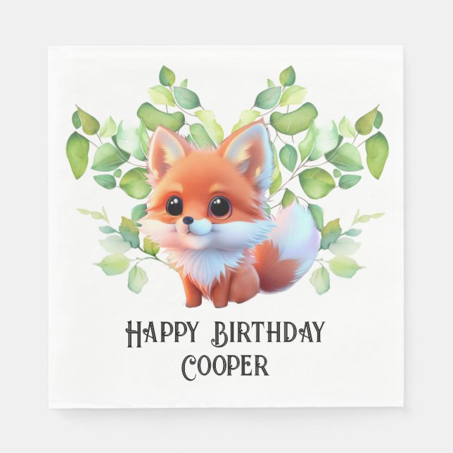 Cute fox drawing woodland animals forest friends  napkins (Front)