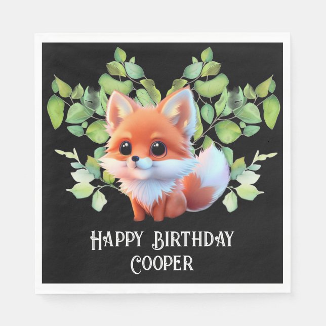 Cute fox drawing woodland animals forest friends  napkins (Front)