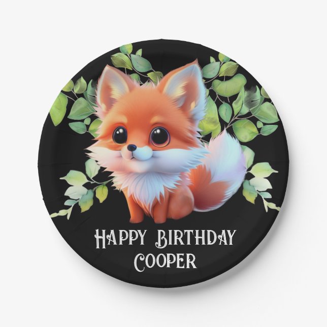 Cute fox drawing woodland animals forest friends  paper plates (Front)