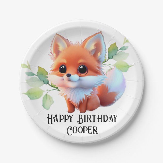 Cute fox drawing woodland animals forest friends  paper plates (Front)