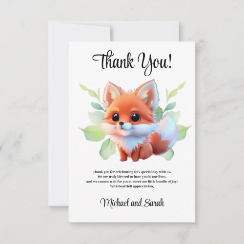 Cute fox drawing woodland animals forest friends  thank you card