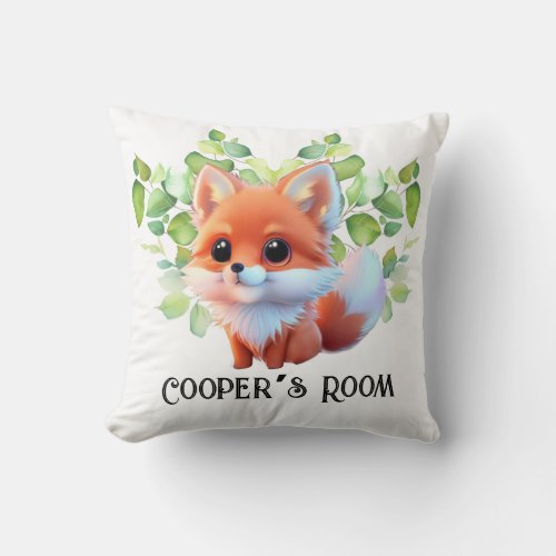 Cute fox drawing woodland animals forest friends  throw pillow