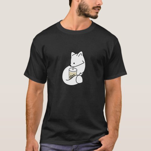 Cute Fox Drinking Boba Bubble Milk Tea T_Shirt