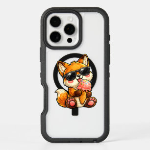 Cute Fox Eating Ice Cream With Sunglasses iPhone 16 Pro Max Case