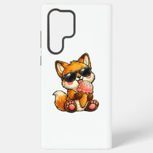 Cute Fox Eating Ice Cream With Sunglasses Samsung Galaxy S22 Ultra Case