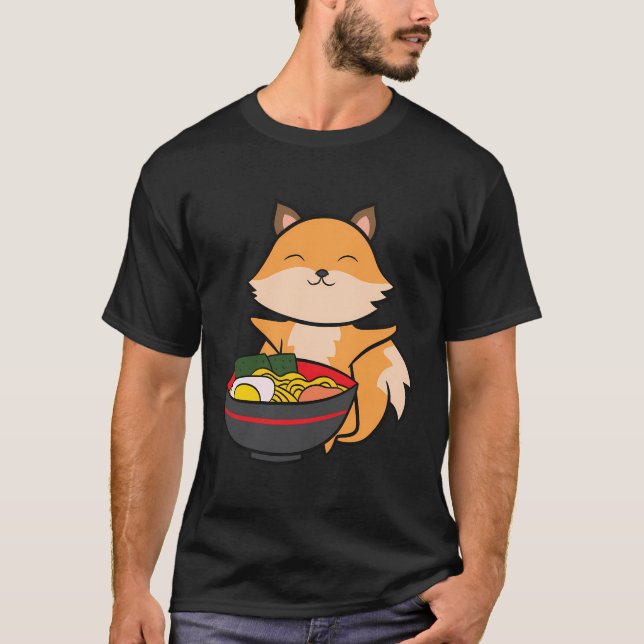Cute Fox Eating Ramen Love Ramen And Foxes T-Shirt (Front)