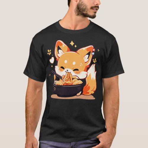 Cute fox eating ramen T_Shirt