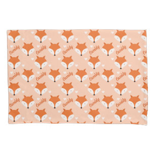 Cute Fox Face Kids Name Monogram Animal Pillow Case