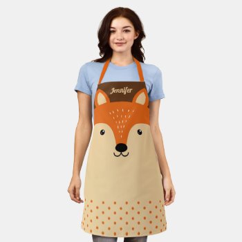 Cute Fox Face Personalized Name All-over Print Apron by UrHomeNeeds at Zazzle