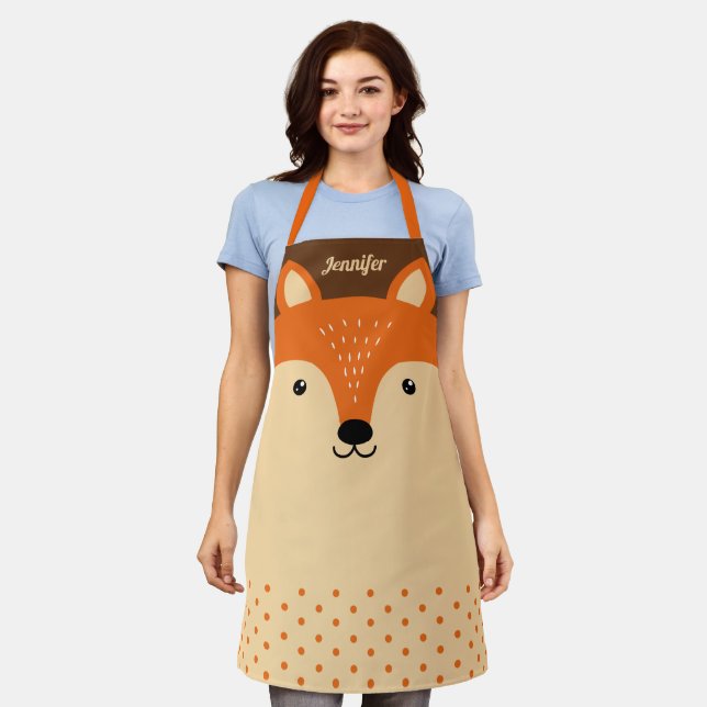 Cute Fox Face Personalized Name All-Over Print Apron (Worn)