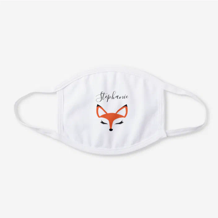 Cute Fox Face Personalized White Cotton Face Mask Zazzle Com