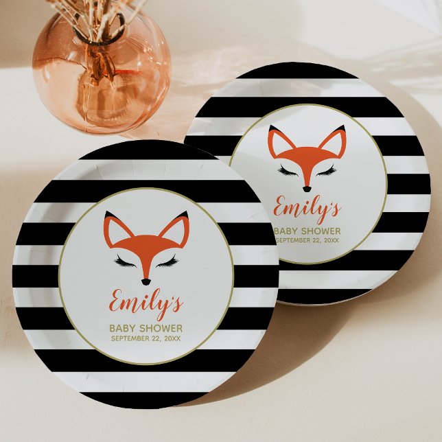 Cute Fox Face Woodland Baby Shower Paper Plates (Creator Uploaded)