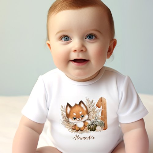 Cute Fox Fall 1st Birthday baby T_Shirt