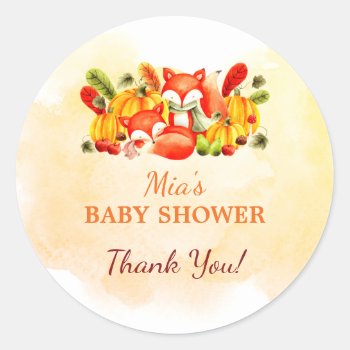 Cute Fox Fall Autumn Baby Shower Classic Round Sti Classic Round Sticker by marlenedesigner at Zazzle