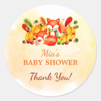 Cute Fox Fall Autumn Baby Shower Classic Round Sti Sticker
