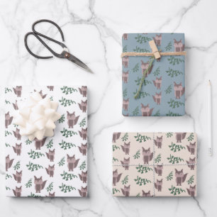 Cute Fox Fall Autumn Greenery Wrapping Paper Sheets