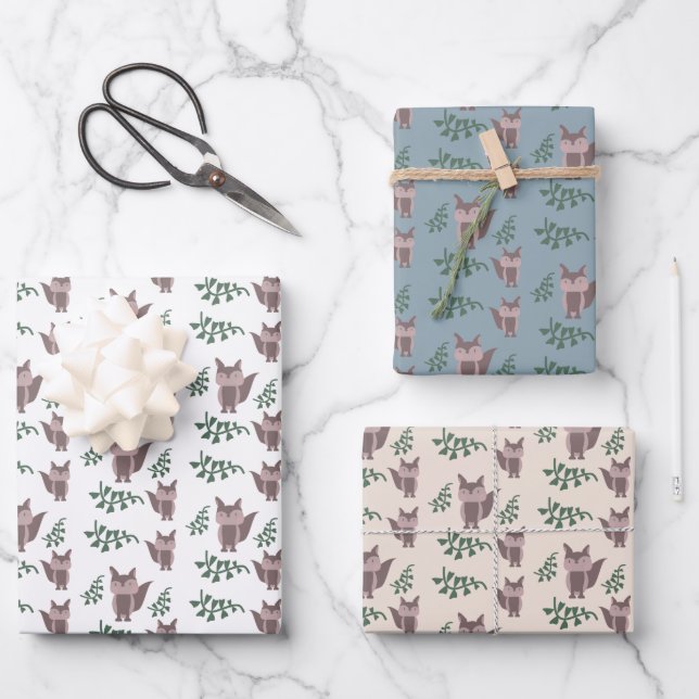 Cute Fox Fall Autumn Greenery Wrapping Paper Sheets (Front)
